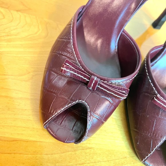 Worthington Size 6.5 Burgundy Mahogany‎ Red Croc Alligator Peep Toe Heels Shoes - Picture 3 of 13